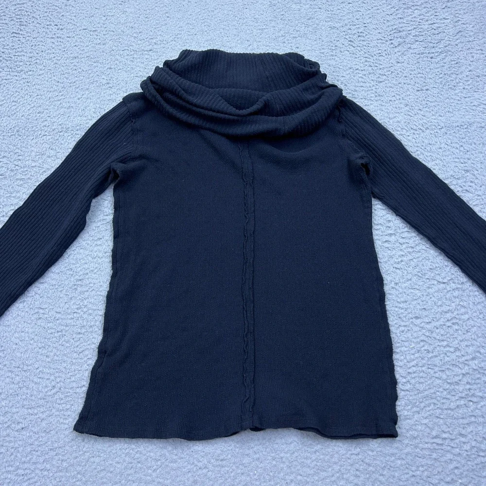 Free People Sweater Size M Hot Pepper Hoodie Cowl Neck Top Ribbed Black Pullover